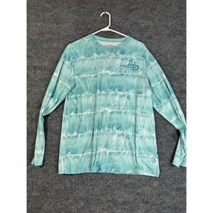 Reel Life Men's Long Sleeve Tie Dye Fishing T-Shirt Blue White Size M Crew Neck